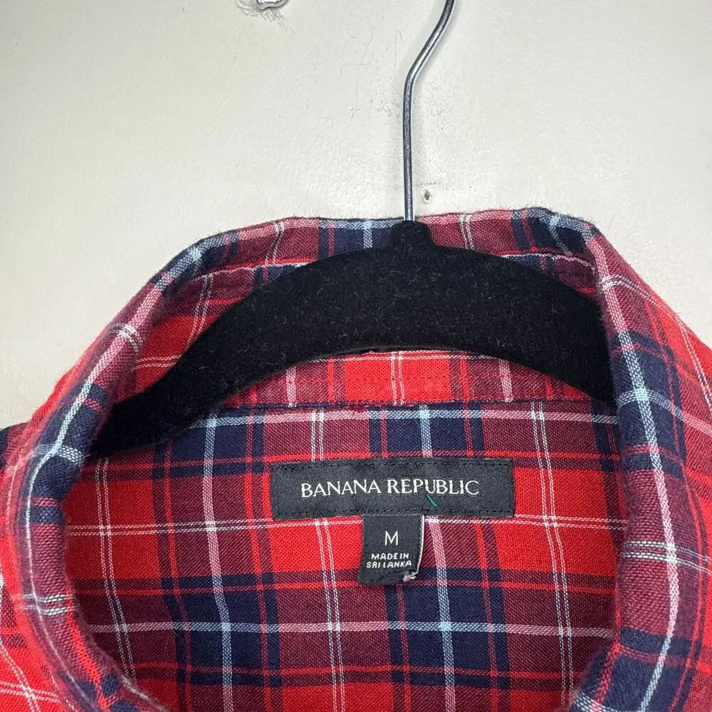 Banana Republic Men's Red Blue Plaid Button Down Cotton Shirt Medium Lined‎